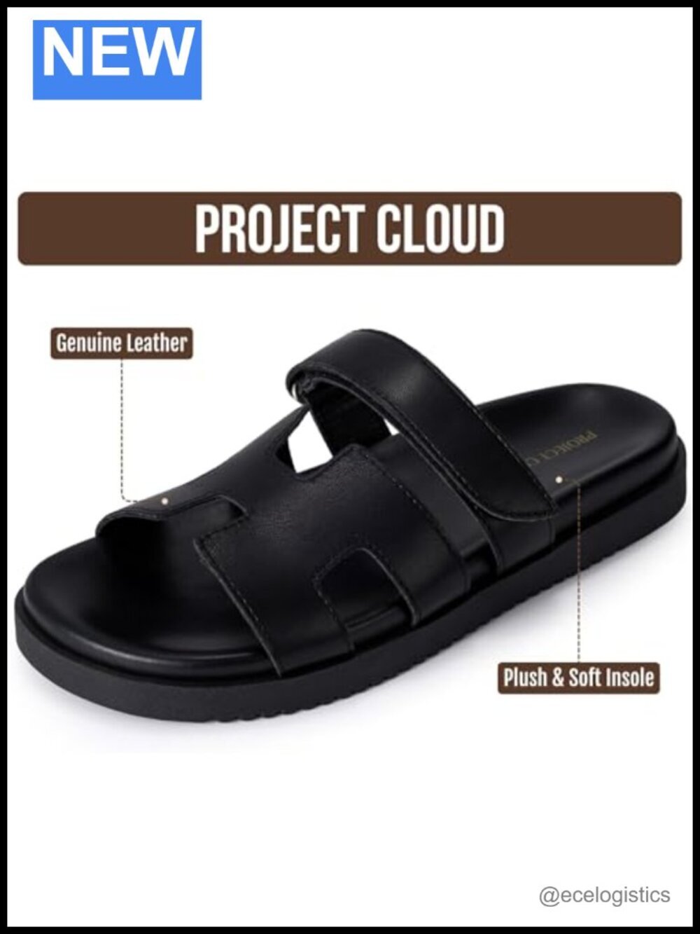 Genuine Leather Slide Sandals with Adjustable Straps Water Resistant Non-Slip